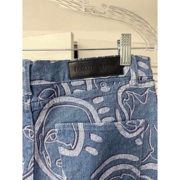 Patrick Church Doodle Art Unisex Blue Denim Jeans Waist 30 - Picture 3 of 5